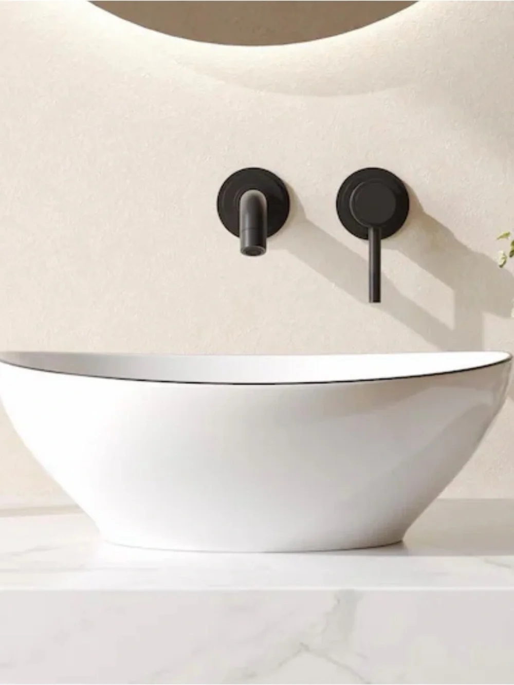 White Ceramic Vessel Sink with Black Accent Rim - Contemporary Vanity Basin